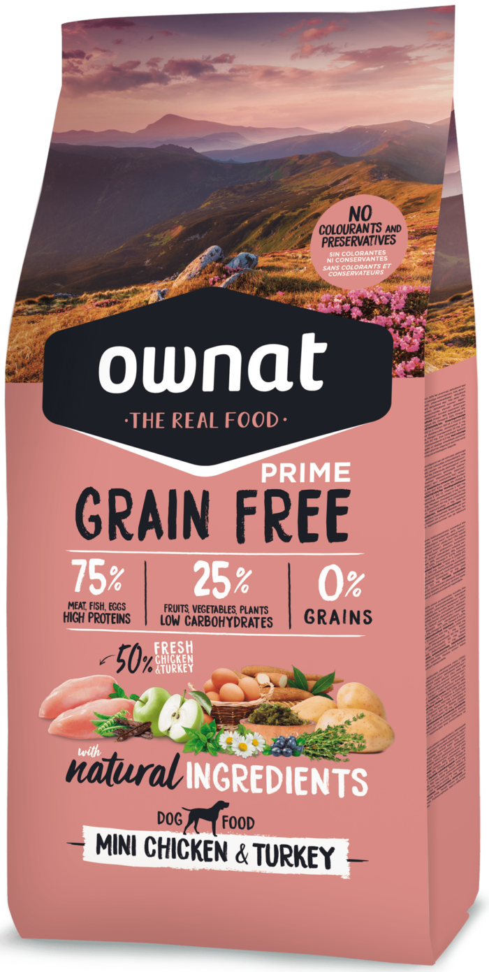 Ownat Prime Mini Chicken & Turkey. Grain Free. Perro mini, pollo y pavo. 1Kg