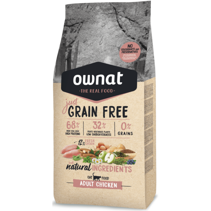 Ownat Just Grain Free Adult  cat Chicken1kg, Adulto de Pollo sin cereales