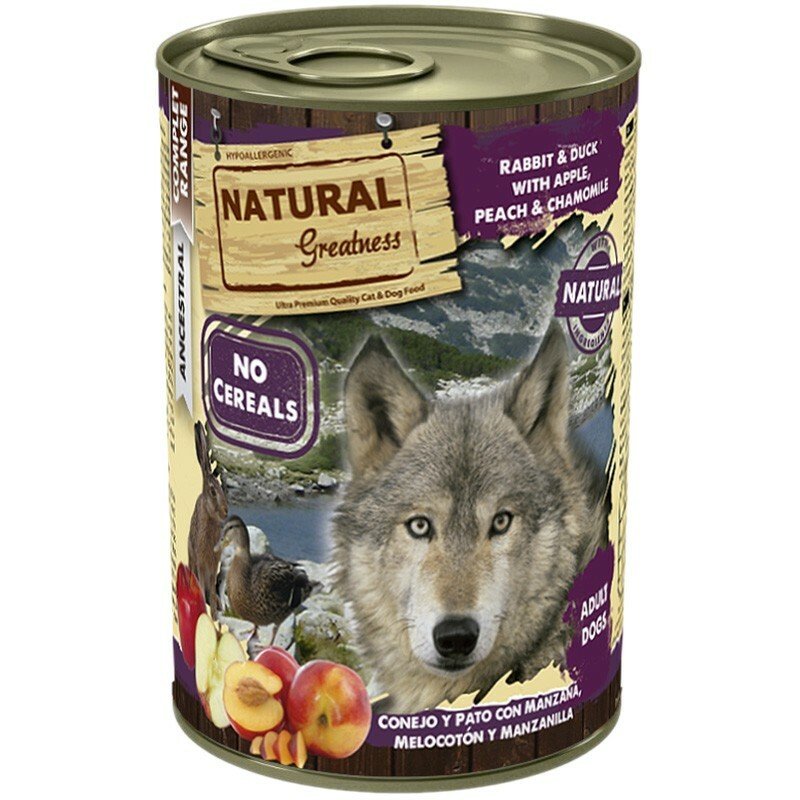 Lata Natural Greatness Pato y Conejo con Tomate, Manzana y Semillas de Hinojo 400g